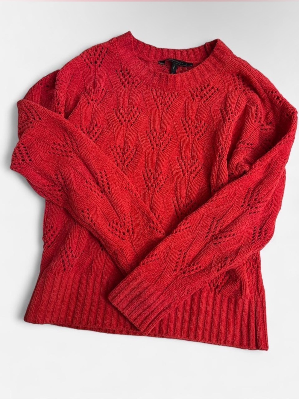 BCBGMAXAZRIA Red Pointelle Knit Crewneck Sweater - Unknown Brand